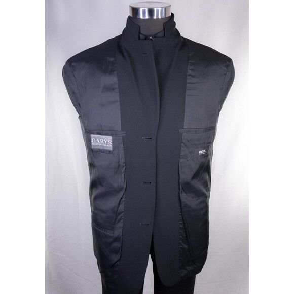 BOSS Hugo Boss Men 3 Button Blazer 40R Wool Solid Black Coat Jacket Blazer EUC - Picture 9 of 14